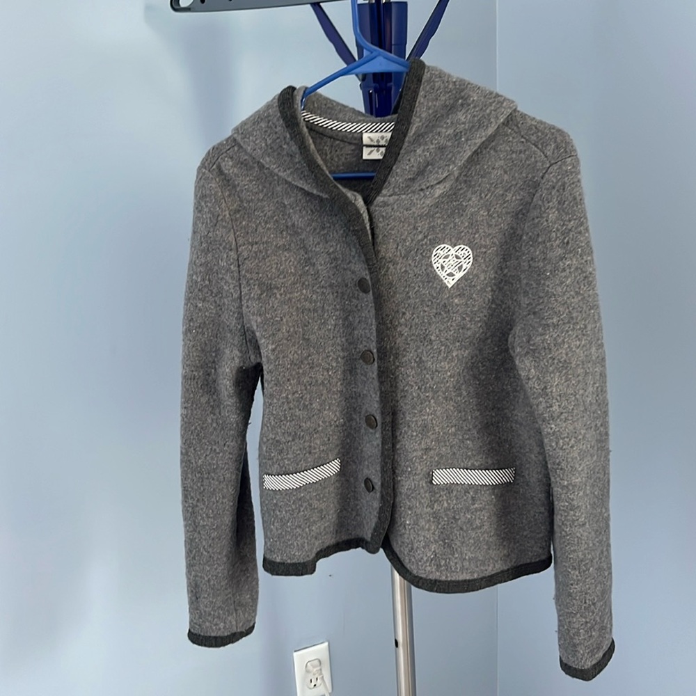 Landhaus Gray Wool Button Up Hooded Sweater EUR Size 40